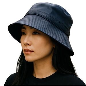 Studio Kokin Bucket Hat Dark Navy Leather Vintage Bucket Hat Fits up to L/XL